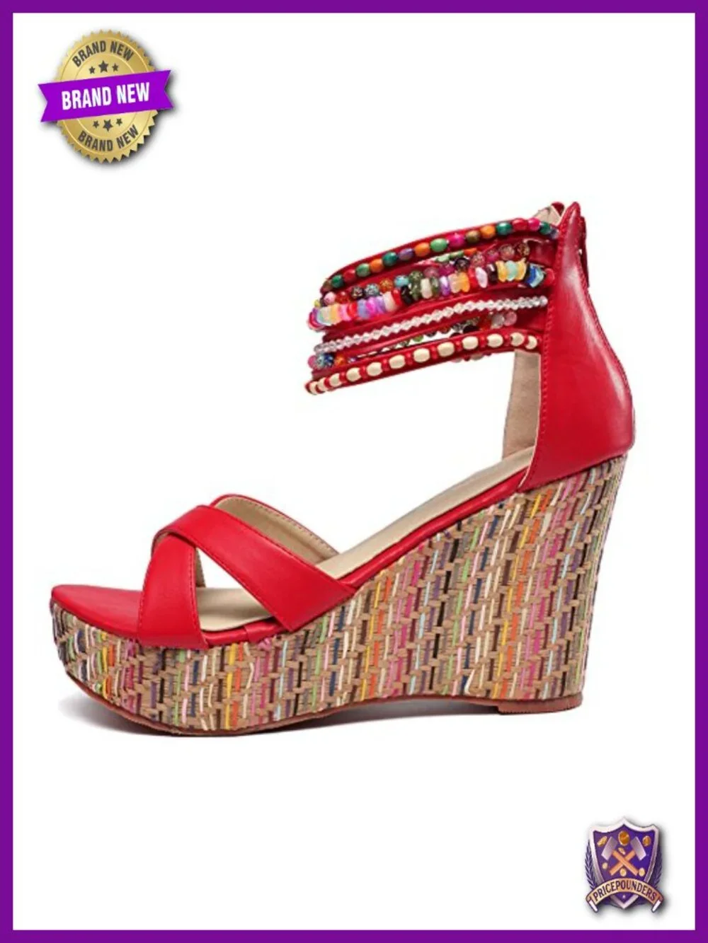 Women's Wedge Sandals With Pearls High Heels Platform Open Toe